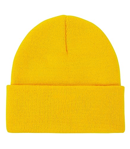 Cuffed Beanie Hat for Men & Women - Soft Knit Skull Cap - Yellow