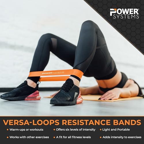 Power Systems Versa Loops Light Resistance Bands 10 Pack - Commercial Grade Exercise Loops for Strength & Rehab