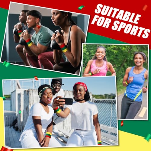 12 Pack Juneteenth Sweat Wristbands - Rasta Red, Yellow, Green