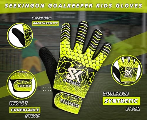 Youth Soccer Goalie Gloves - Size 6 with Double Wrist Protection - Yellow/Black