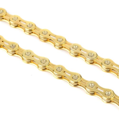 Cadena 11V Dorada,Catena E-Bike E8000 11V,Gold 11-Speed Hollow Out Chain 116 Links Replacement Parts for Fixed Gear Road Bikes