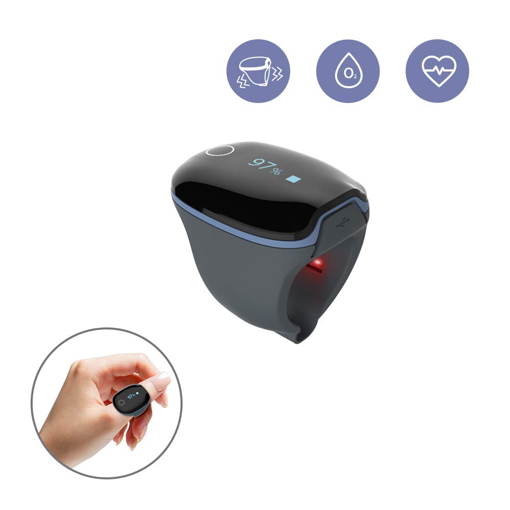 Wellue O2Ring Pulse Oximeter - Bluetooth Rechargeable Oxygen Monitor with Reminder | Continuous Tracking of Oxygen Levels and Pulse Rate