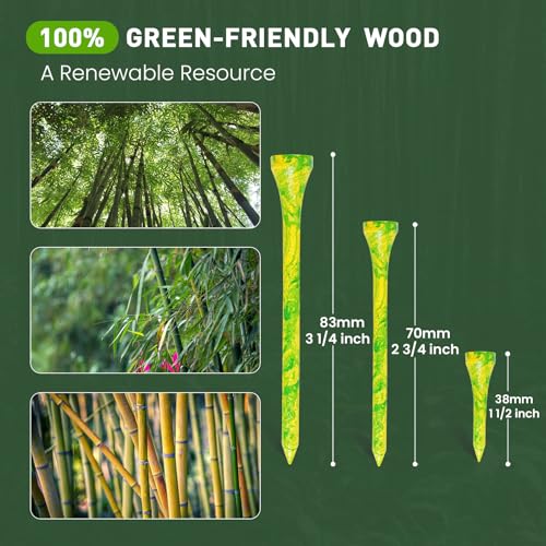 Durable Bamboo Golf Tees - 50 Pack - 3 1/4 Inch Green