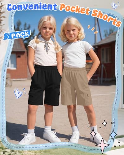 Girls Bermuda Shorts 3 Pack - Khaki, Light Mixed Gray, Black - 9-10 Years