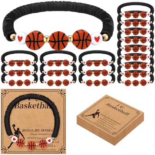 Basketball Bracelets Gift Set - 20 Bead Bracelets with Inspirational Cards - Black