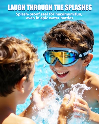 Aegend Kids Swim Goggles Wide Frame Anti-Fog Pink & Blue for Ages 3-14
