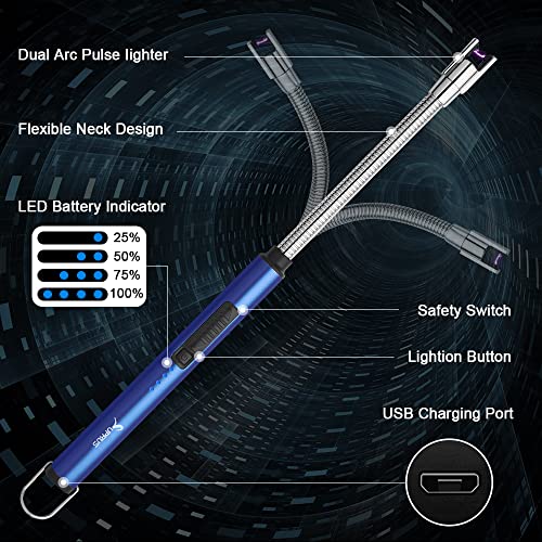 USB Rechargeable Electric Candle Lighter with 360° Flexible Neck - Dark Blue