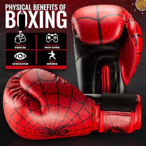 WYOX Kids Boxing Gloves 4oz/6oz/8oz Spider Edition with Thumb Lock EVA Padding