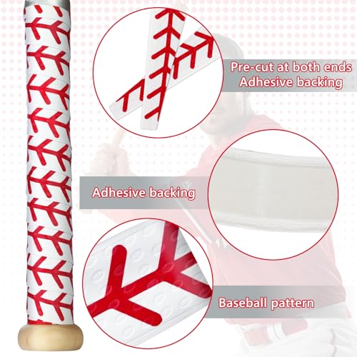 Baseball Bat Grip Wraps - 2 Pack, White with Stitching
