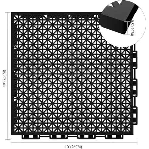 16 PCS Modular Interlocking Cushion Interlocking Floor Tiles with Hole Drainage Tiles Mat 10" x 10" Non Slip Pool Deck Mat Outdoor for Drain Deck Pool Patio Shower Kitchen Balcony(Black)