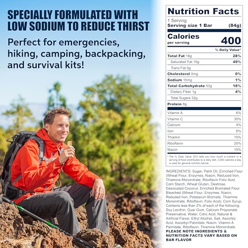 SOS Food Lab Emergency Food Bar (9 Energy Bars, 9 Assorted Flavors) - 400 Calorie, Low Sodium, Nutrient Dense Millenium Bar - Ready to Eat, 5 Year Shelf Life Survival Food for Disaster Preparedness