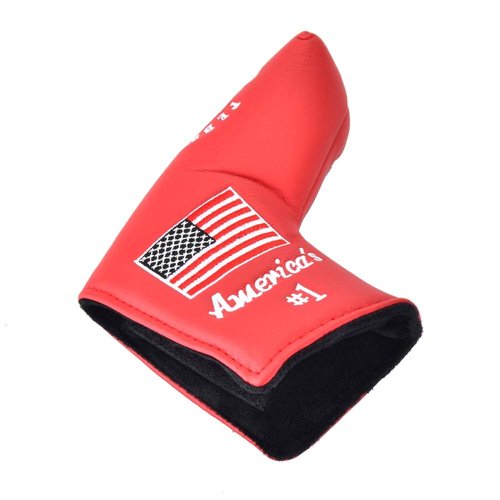 PLUSKER Golf Blade Putter Head Cover with Pebble Beach and USA American Flag Pattern Red Leather Creative Putters Club Protector