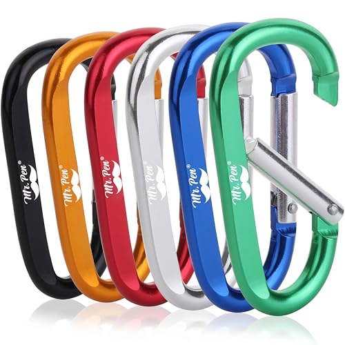 6 Pack 3-Inch Aluminum D Ring Carabiner Clips - Assorted Colors