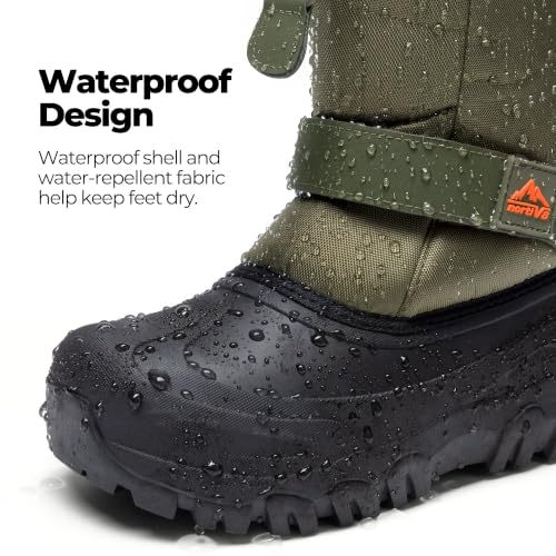 NORTIV 8 Kids Snow Boots - Boys & Girls, Army Green, 4 Big Kid Size