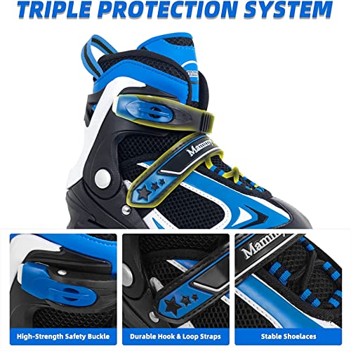Adjustable Inline Skates for Kids with Light Up Wheels - Blue Medium