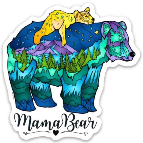 Mama Bear Vinyl Sticker Pack of 2 - Northern Lights Decal for Car, Laptop, Water Bottle