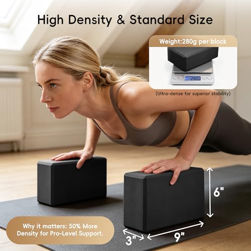 High Density EVA Yoga Blocks 2-Pack - Black Non-Slip Foam Props