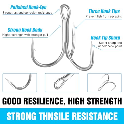 120pcs Sharp Treble Fishing Hooks - Red 1/0# - 14#