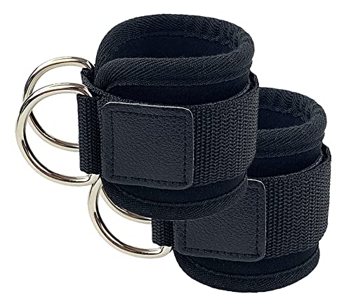 Adjustable Ankle Straps for Cable Machines - Heavy Duty Gym Cuffs - Black