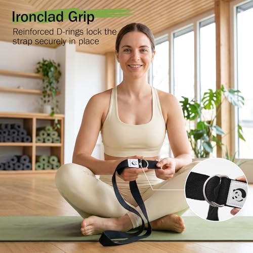 Yoga Strap for Stretching - 8 Feet Cotton with Adjustable D-Ring Buckle - Purple