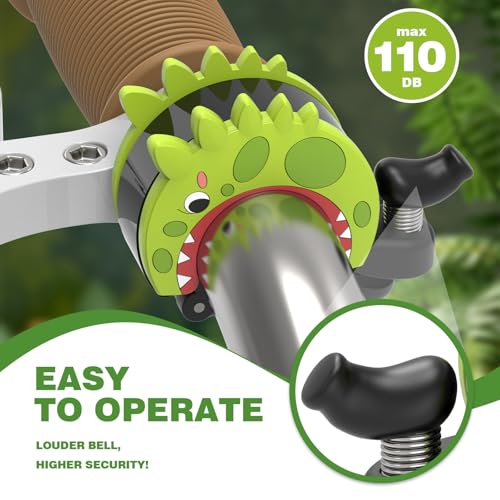 Dinosaur Bike Bell for Kids - 110dB Loud, Green - 1 Pack
