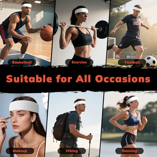 Sweatbands Sports Headband - 4-Pack White for Men & Women