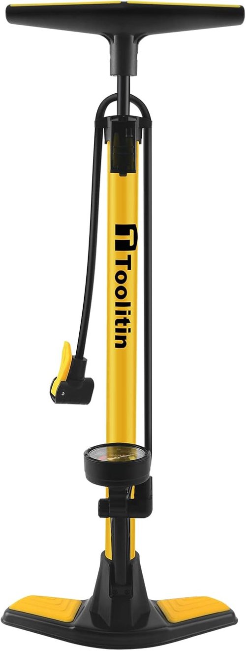 **TOOLITIN Floor Bike Pump - 160 PSI High Pressure with Gauge | Compatible with Presta & Schrader Valves**