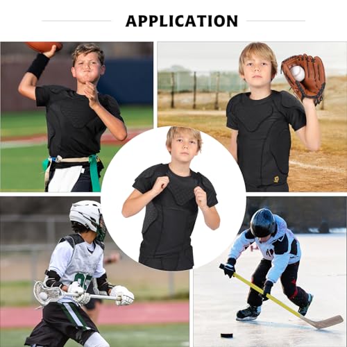 TUOYR Youth Padded Compression Sports Shirt for Football & More, Black, Y-M (Chest 26.5-28.5 inch)