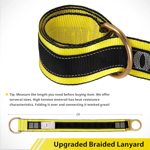 TRSMIMA Safety Strap Fall Protection - 3ft 4ft 6ft Cross Arm Strap Anchor Strap Anchorage Lanyard D Ring for Safety Harness