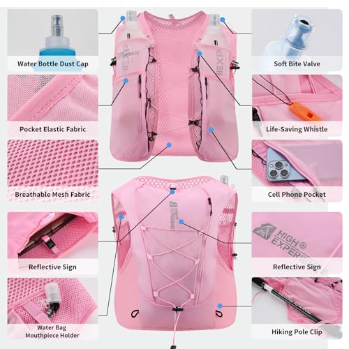 HIGH EXPERIENCE Women's Pink 5L Lightweight Hydration Running Vest