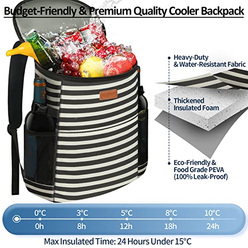 Vankor Insulated Backpack Cooler Bag 33/45 Cans with Leakproof PEVA - Black White Stripe, Adjustable Straps