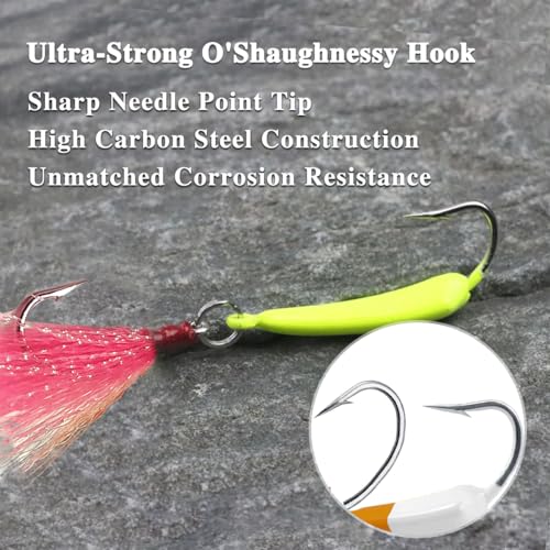 Odoor Fan 5 Pack Saltwater Jig Heads with Teaser Hooks, Mixed Color, 1/2oz
