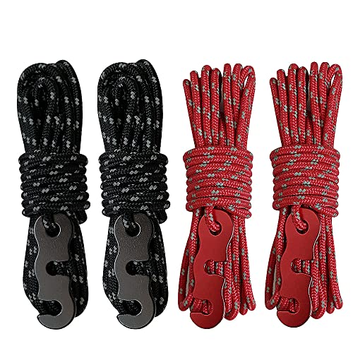 Tent Wind Ropes with Reflective Tensioners - 4pcs 13ft Black