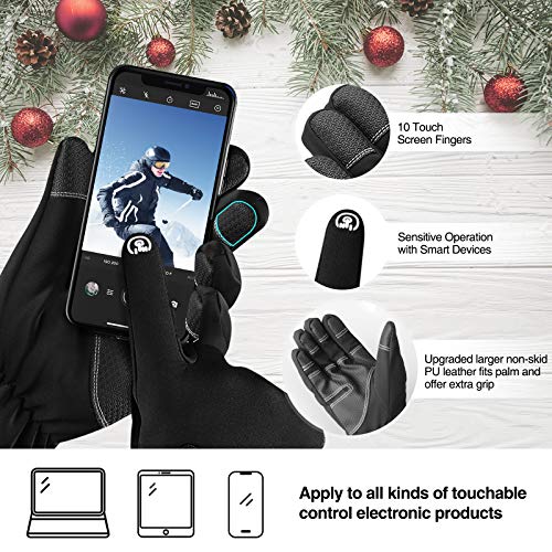 Balhvit -10℉ Waterproof Winter Gloves for Men & Women, 5-Layer Ski & Snow Glove, Black Large