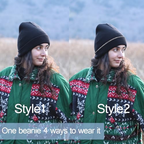 Reversible Beanie Hat for Men & Women - Black/Navy