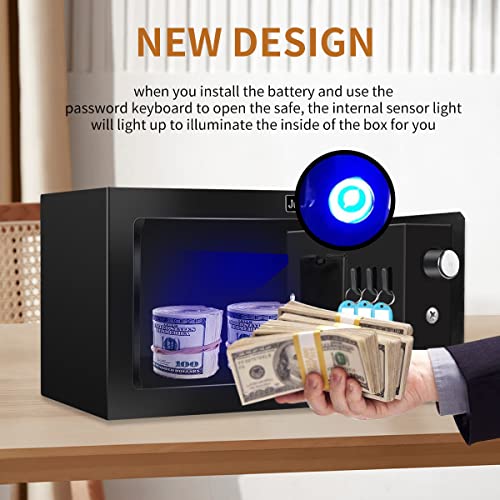 JUGREAT Safe Box with Induction Light,Electronic Digital Security Safe Steel Construction Hidden with Lock£¬Wall or Cabinet Anchoring Design for Home Office Hotel Business 0.23 Cubic Feet Black