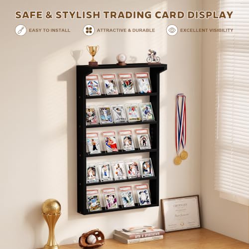 Emfogo 25-Slot Wall-Mounted Trading Card Display Shelf – 5-Tier