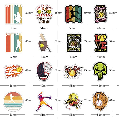 100PCS Softball Stickers - Motivational Vinyl Waterproof Stickers