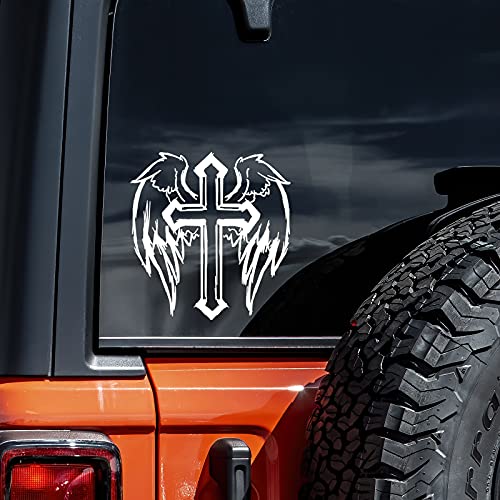Cross with Wings Vinyl Decal Sticker - 5" x 5.5"