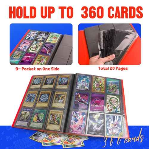 Trading Card Binder - 9-Pocket Album for 360 Cards, Red