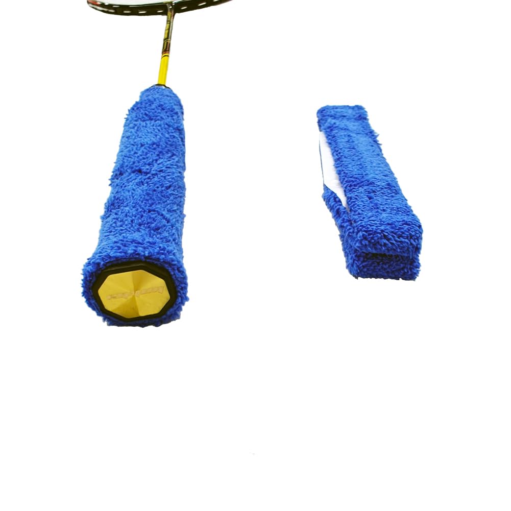 Towel Grip Badminton Racket Grips Cotton Anti Slip Absorbent Sweatband Tape with Adhesive Backing for Badminton,Pickleball,Paddle Racket Assorted Colours (2) One Black & One Blue