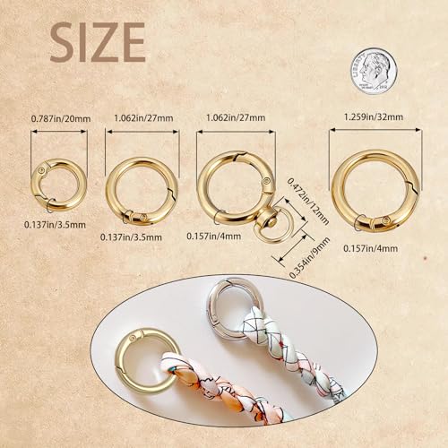 16PCS Keyring Alternative Metal Spring O Ring Set, Mixed Sizes Round