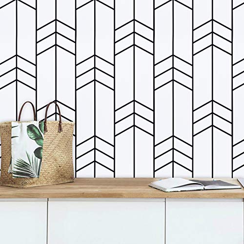 Black and White Wallpaper Peel and Stick Wallpaper Modern Geometric Removable Wall Paper Stripe Contact Paper for Cabinets Shelf Liner Bathroom Vinyl Roll Self Adhesive 17.7"x118" Renter Friendly