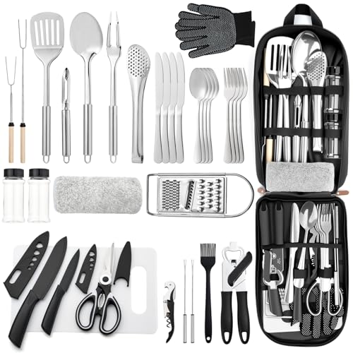 THTYBROS 34-Piece Portable Camping Kitchen Utensil Set - Outdoor Cookware & Grill Tools