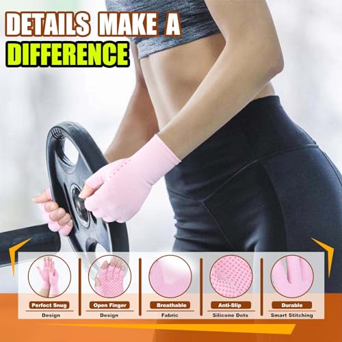 Compression Arthritis Gloves for Hand Support - Pink, 2 Pairs, Small