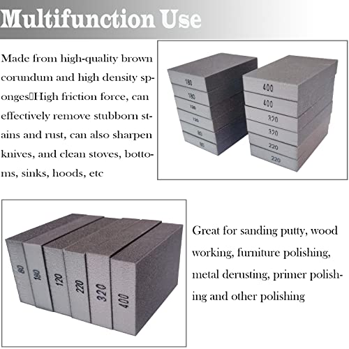 12 PCS Sanding Block Set- 80 120 180 220 320 400 Grits Wet and Dry Dual-use Hand Sanding Sponge, Coarse and Fine Washable and Reusable, Ideal for Drywall Wood Metal Derusting Polish¡¦