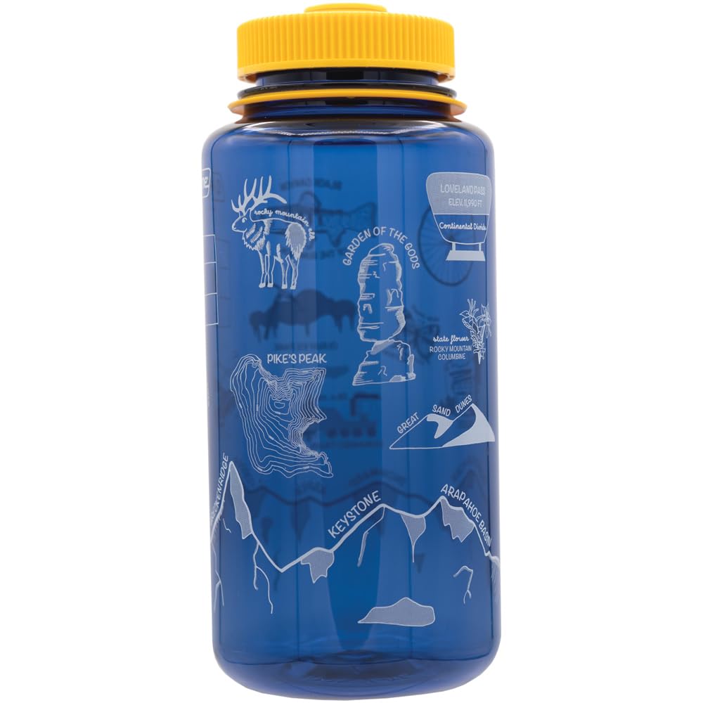 Nalgene 32 oz Wide Mouth Water Bottle | BPA-Free, Durable & Leak Proof - Geographical Bottle Design, Colorado Denim