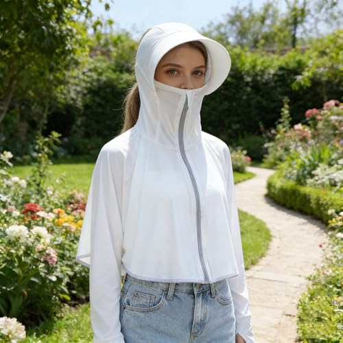 Women's Long Sleeve UV Protection Lightweight Hoodie Jacket - White