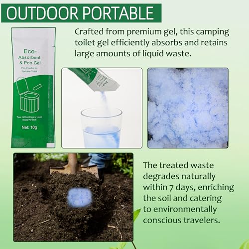 Aussio 40pcs Portable Camping Toilet Gel Bags Absorbent Poo Powder for Hiking & Outdoor Use