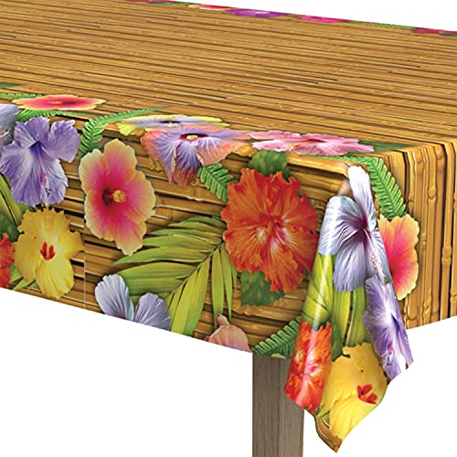 Tropical Luau Table Cover - 54" x 108" Plastic Tablecloth